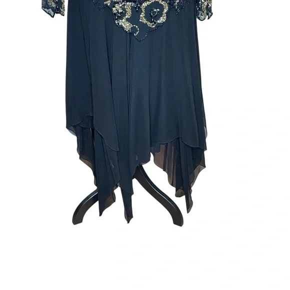 parker beaded backless dress Late 1970s Oleg Cassini Extensively Beaded & Panelled Skirt Black Silk   Shrimpton Couture